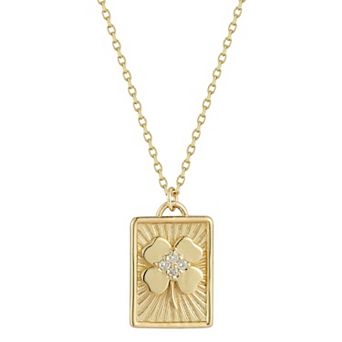 LUMINOR GOLD 14k Gold Clover Tag Diamond Accent Necklace
