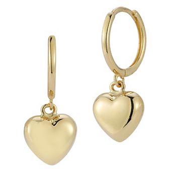 LUMINOR GOLD 14k Gold Heart Charm Huggie Hoop Earrings