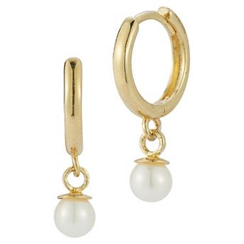 LUMINOR GOLD 14k Gold Pearl Huggie Hoop Earrings