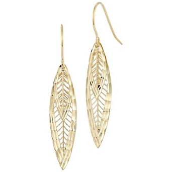 LUMINOR GOLD 14k Gold Double Feather Drop Earrings