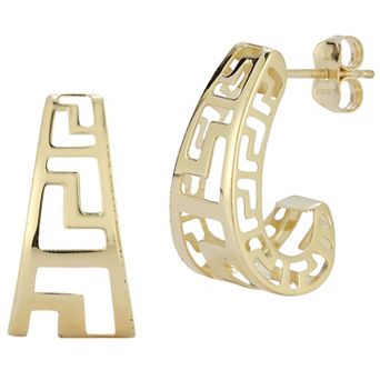 LUMINOR GOLD 14k Gold Greca J-Hoop Earrings