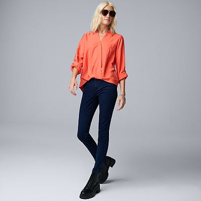 Women's Simply Vera Vera Wang Short Sleeve Satin Utility Shirt