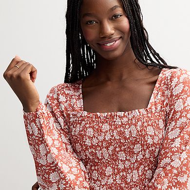 LONG SLEEVE ELASTIC WAIST V-NECK FLORAL MAXI DRESS (FINAL SALE NO RETURN OR EXCHANGES)