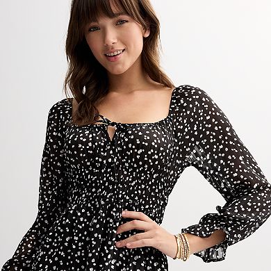 Women's Liberty Love Long Sleeve Lurex Tie Front Dress