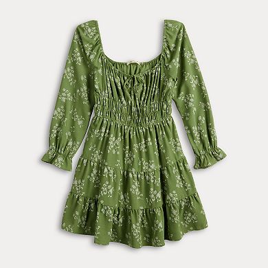 Women's Liberty Love Long Sleeve Puff Printed Tie Front Dress