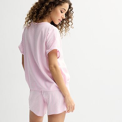 Women's Draper James 2-Piece Seersucker Short Sleeve Pajama Top & Pajama Shorts Set