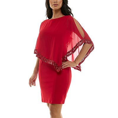 chiffon popover dress Nina Leonard Women's Popover Sparkle Chiffon Dress, Red, Small