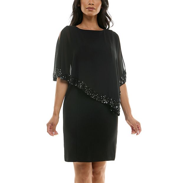 Women's Nina Leonard Popover Chiffon Shift Dress, Size: Small, Black
