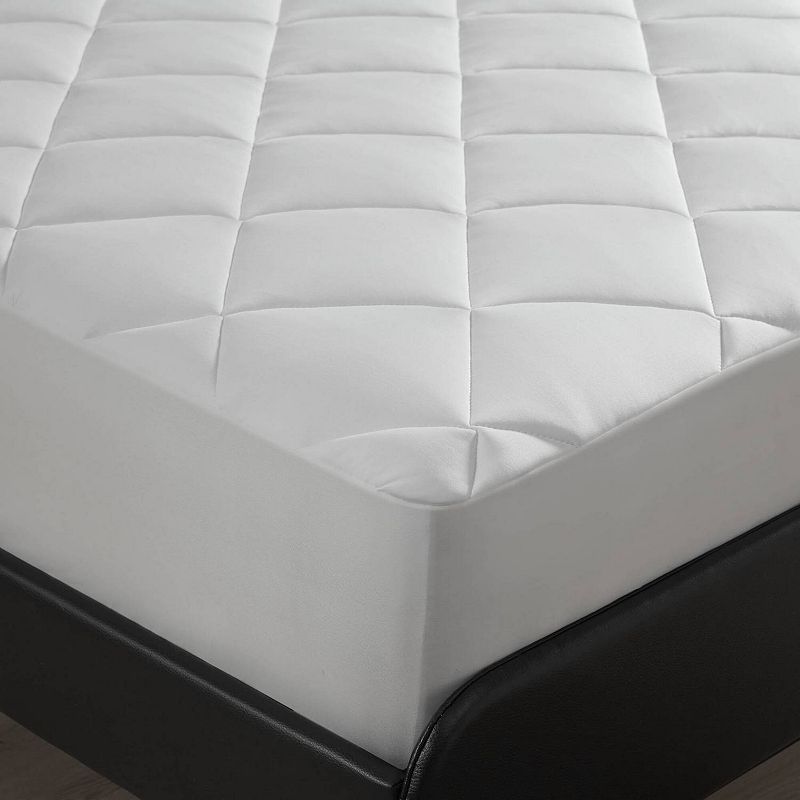 Sharper Image Full Cooling Touch Overfilled Microfiber Lightweight Deep Pocket Mattress Pad White: Hypoallergenic, Quilted, Wrinkle-Resistant