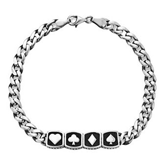 Menster Men's Sterling Silver Oxidized Four Suits Bracelet