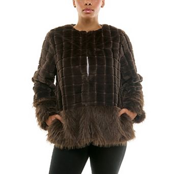Women's Nina Leonard Mixed Stripe Faux Fur Bolero
