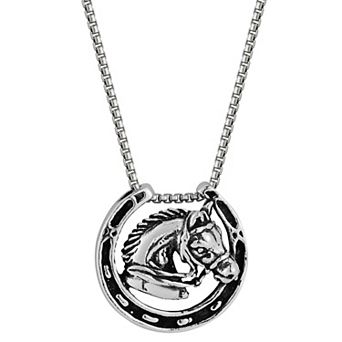 Menster Men's Sterling Silver Oxidized Equestrian Pendant Necklace