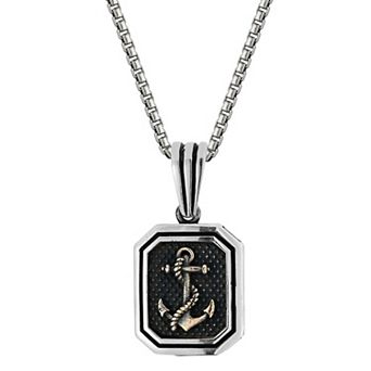 Menster Men's Sterling Silver Oxidized Anchor Pendant Necklace