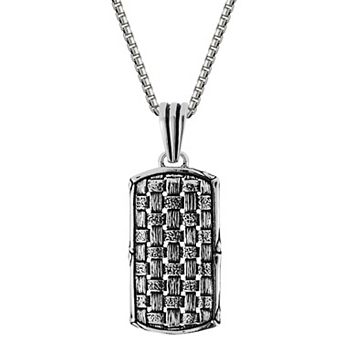 Menster Men's Sterling Silver Oxidized Weave Tag Pendant Necklace
