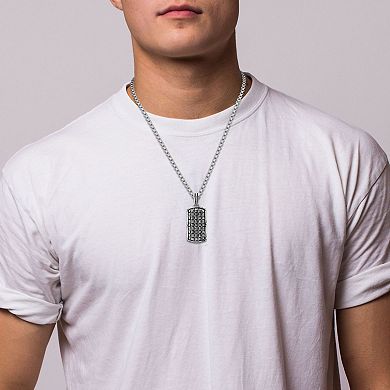 Menster Men's Sterling Silver Oxidized Weave Tag Pendant Necklace