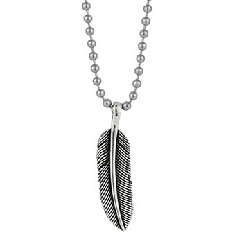 Menster Men's Sterling Silver Oxidized Feather Pendant Necklace