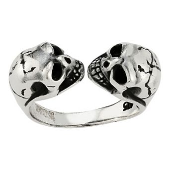 Menster Men's Sterling Silver Oxidized Double Skull Ring