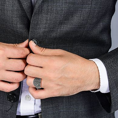 Menster Men's Sterling Silver Oxidized Dotted Signet Ring