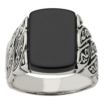 Menster Men's Sterling Silver Oxidized Black Onyx Signet Ring