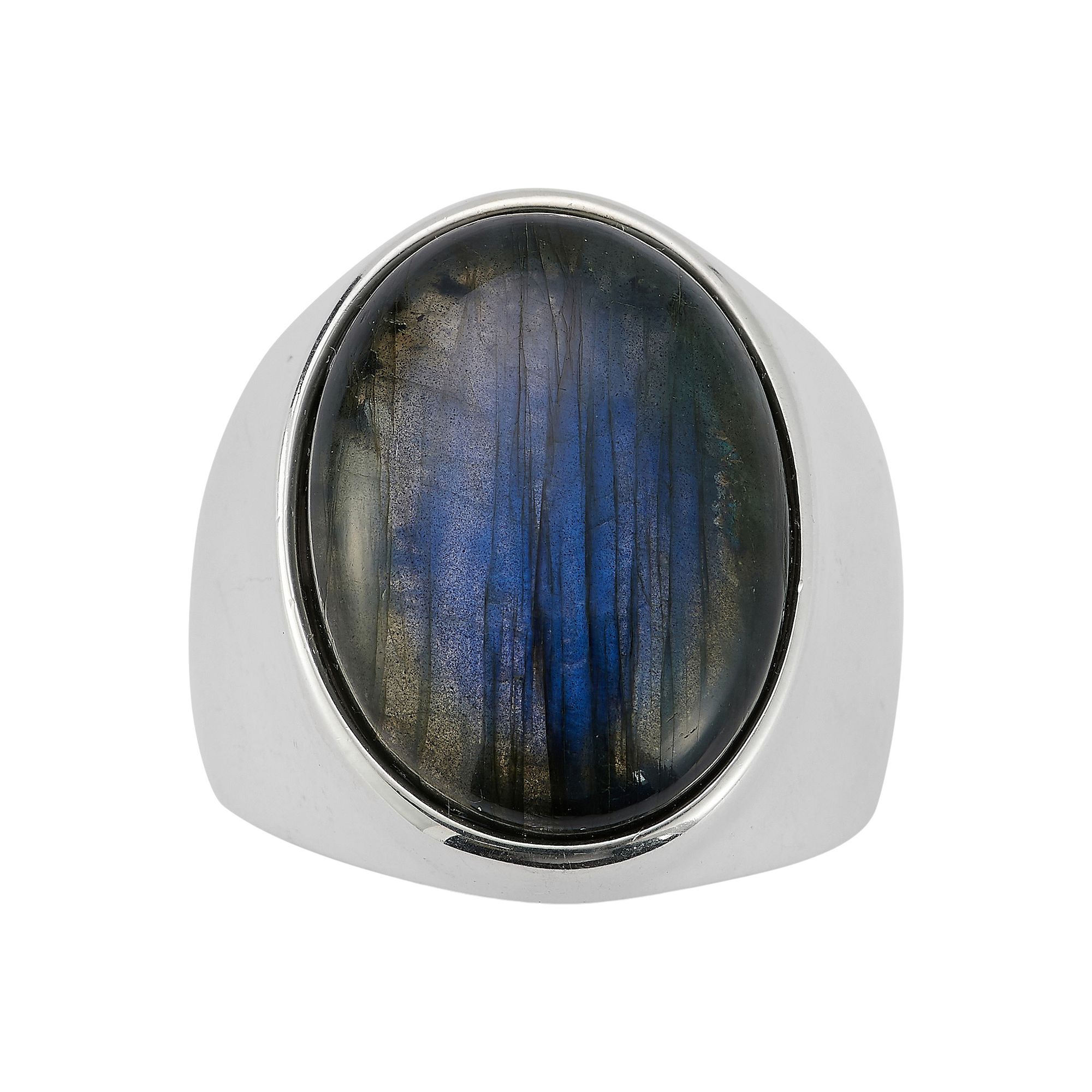 Menster Mens Sterling Silver Labradorite Large Oval Signet Ring, Size: 8