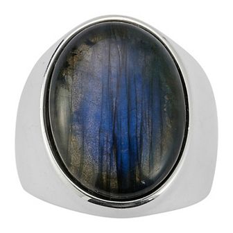 Menster Men's Sterling Silver Labradorite Large Oval Signet Ring