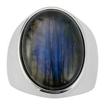 Menster Men's Sterling Silver Labradorite Large Oval Signet Ring
