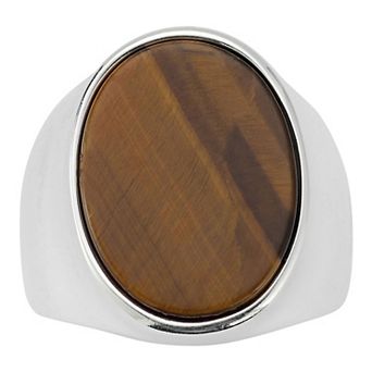 Menster Men's Sterling Silver Tiger's Eye Large Oval Signet Ring