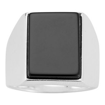 Menster Men's Sterling Silver Square Black Onyx Signet Ring