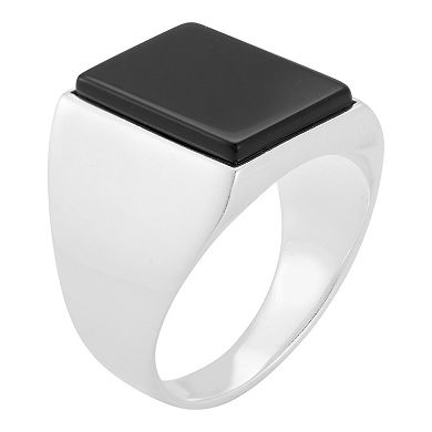 Menster Men's Sterling Silver Square Black Onyx Signet Ring