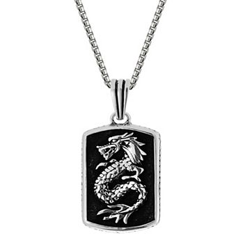 Menster Men's Sterling Silver Oxidized Dragon Pendant Necklace