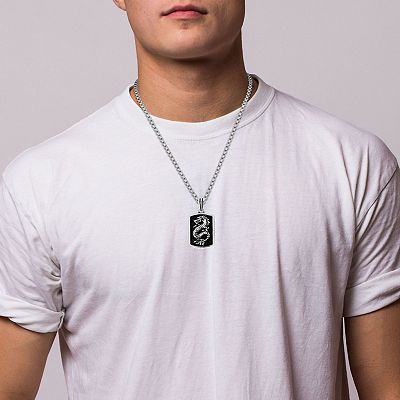 Menster Men's Sterling Silver Oxidized Dragon Pendant Necklace