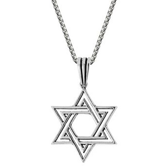 Menster Men's Sterling Silver Oxidized Open Star Of David Pendant Necklace