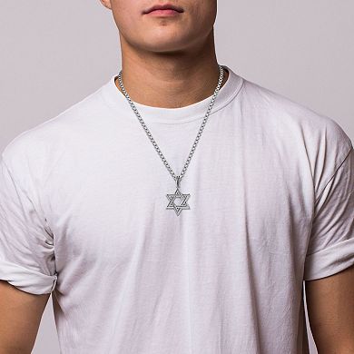 Menster Men's Sterling Silver Oxidized Open Star Of David Pendant Necklace