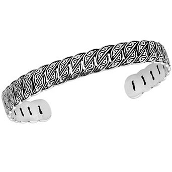 Menster Men's Sterling Silver Oxidized Curb Cuff Bangle Bracelet