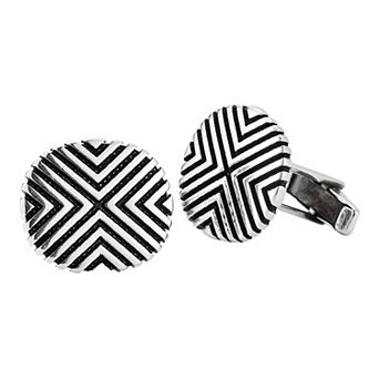 Menster Men's Sterling Silver Oxidized Geometric Cuff Links