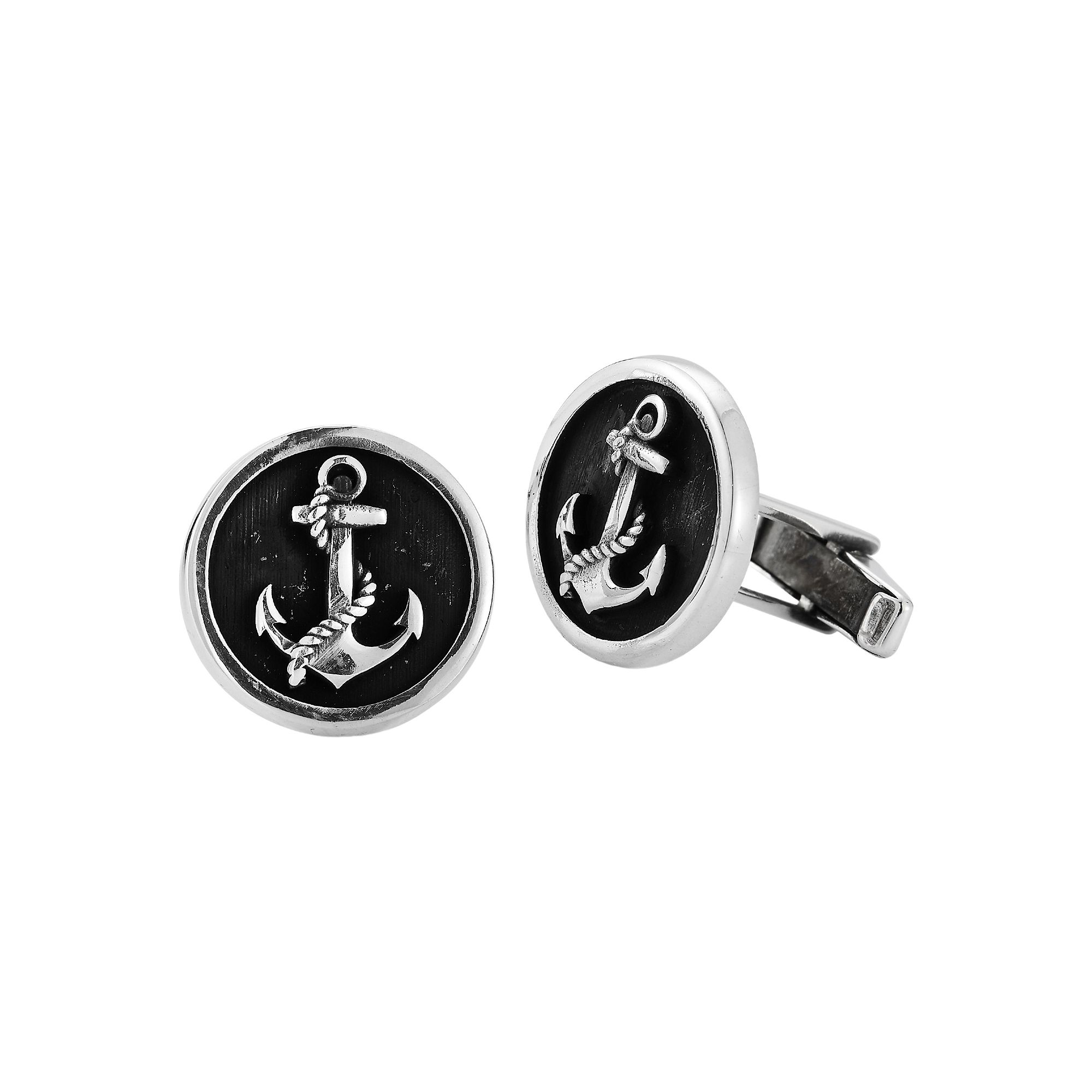 Menster Mens Sterling Silver Oxidized Anchor Cuff Links