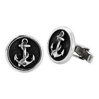 Menster Men's Sterling Silver Oxidized Anchor Cuff Links