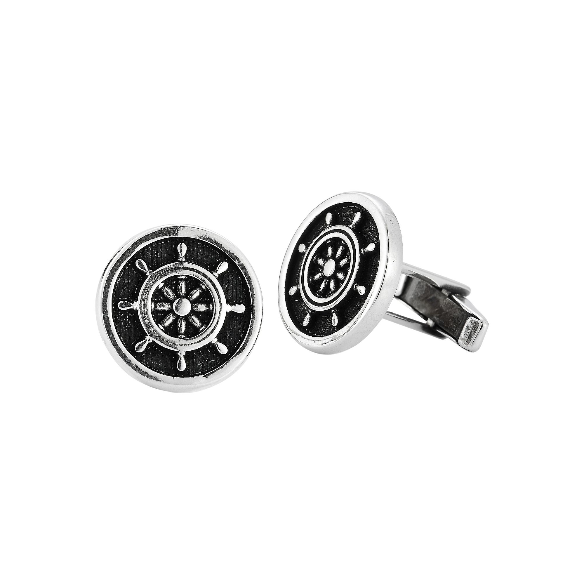 Menster Mens Sterling Silver Oxidized Wheel Cuff Links