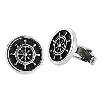 Menster Men's Sterling Silver Oxidized Wheel Cuff Links
