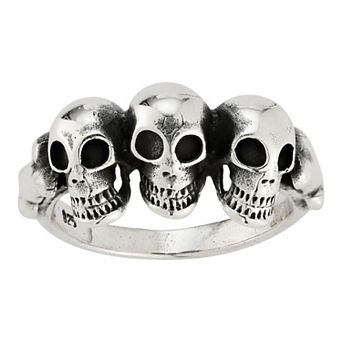 Menster Men's Sterling Silver Oxidized Tri Skull Ring