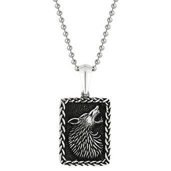 Menster Men's Sterling Silver Oxidized Howling Fox Pendant Necklace