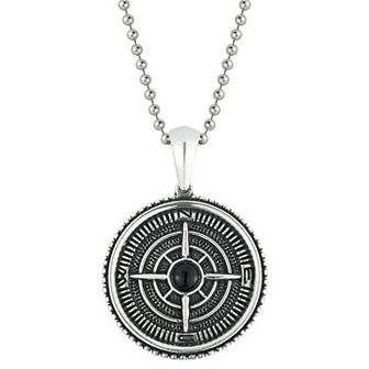 Menster Men's Sterling Silver Oxidized Compass Pendant Necklace