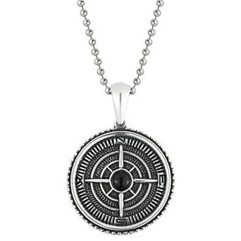 Menster Men's Sterling Silver Oxidized Compass Pendant Necklace