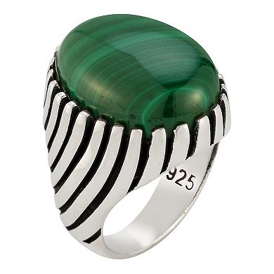 Menster Men's Sterling Silver Malachite Signet Ring