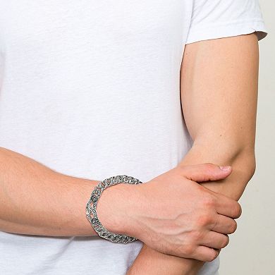 Menster Men's Sterling Silver Oxidized Duo Linked Etched Bracelet