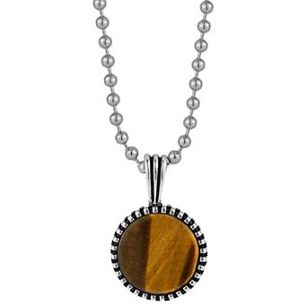Menster Men's Sterling Silver Oxidized Tiger's Eye Pendant Necklace