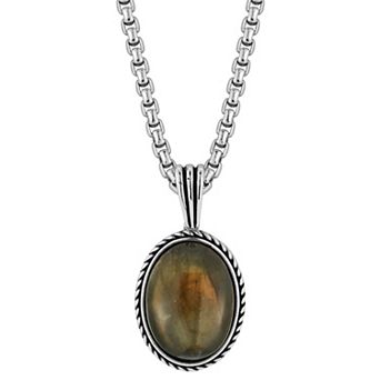 Menster Men's Sterling Silver Oxidized Labradorite Pendant Necklace
