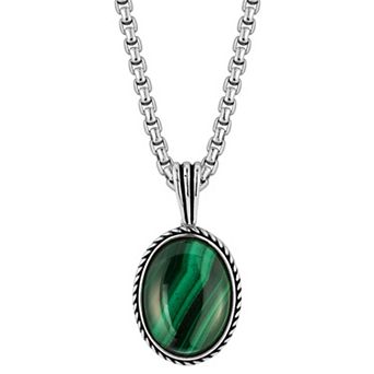 Men's Menster Oxidized Sterling Silver Simulated Malachite Pendant Necklace