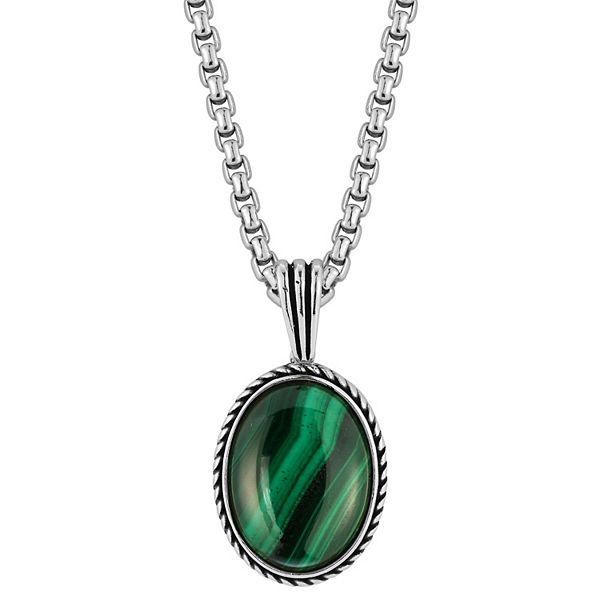 Men's Menster Oxidized Sterling Silver Simulated Malachite Pendant Necklace