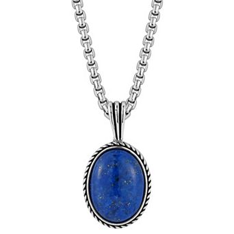 Menster Men's Sterling Silver Oxidized Lapis Lazuli Pendant Necklace
